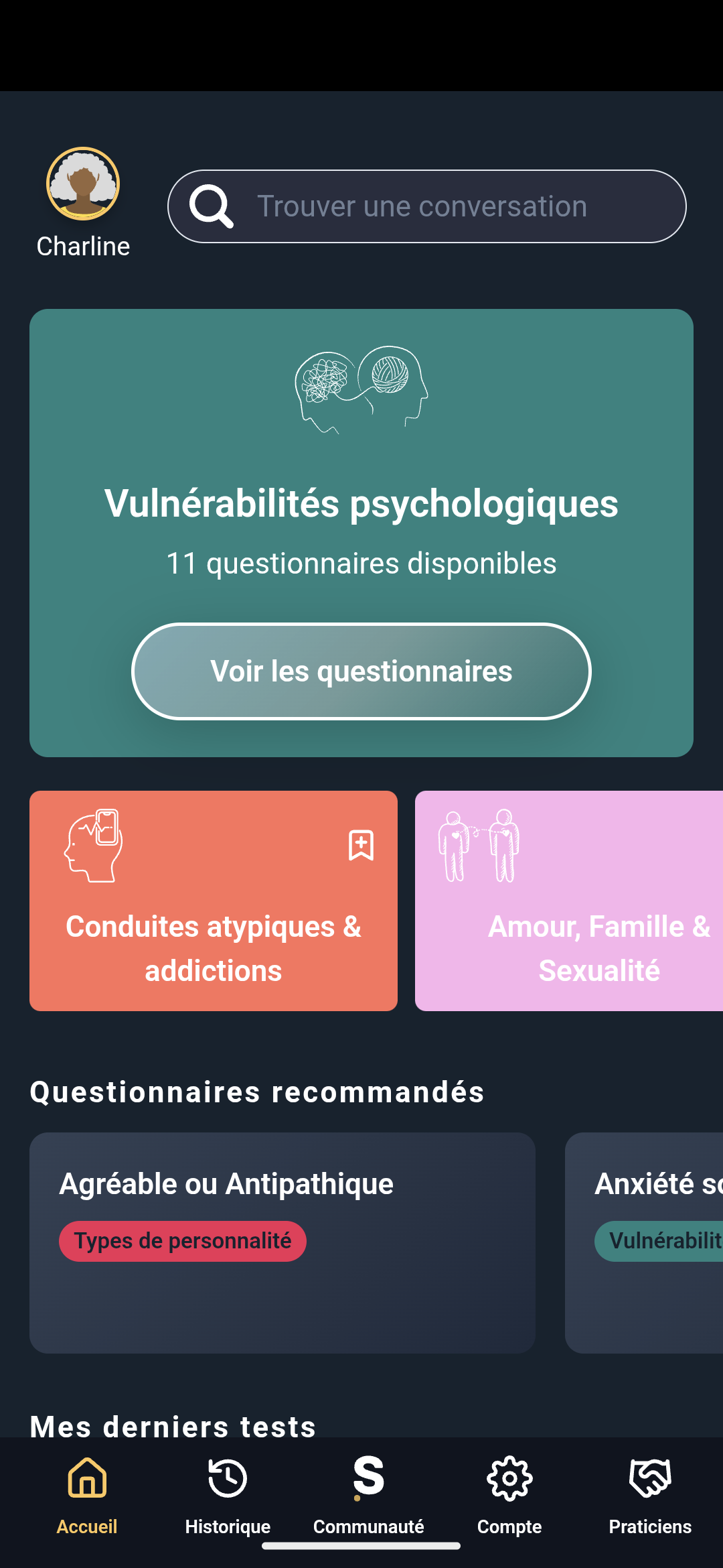 Psychology assessment app interface